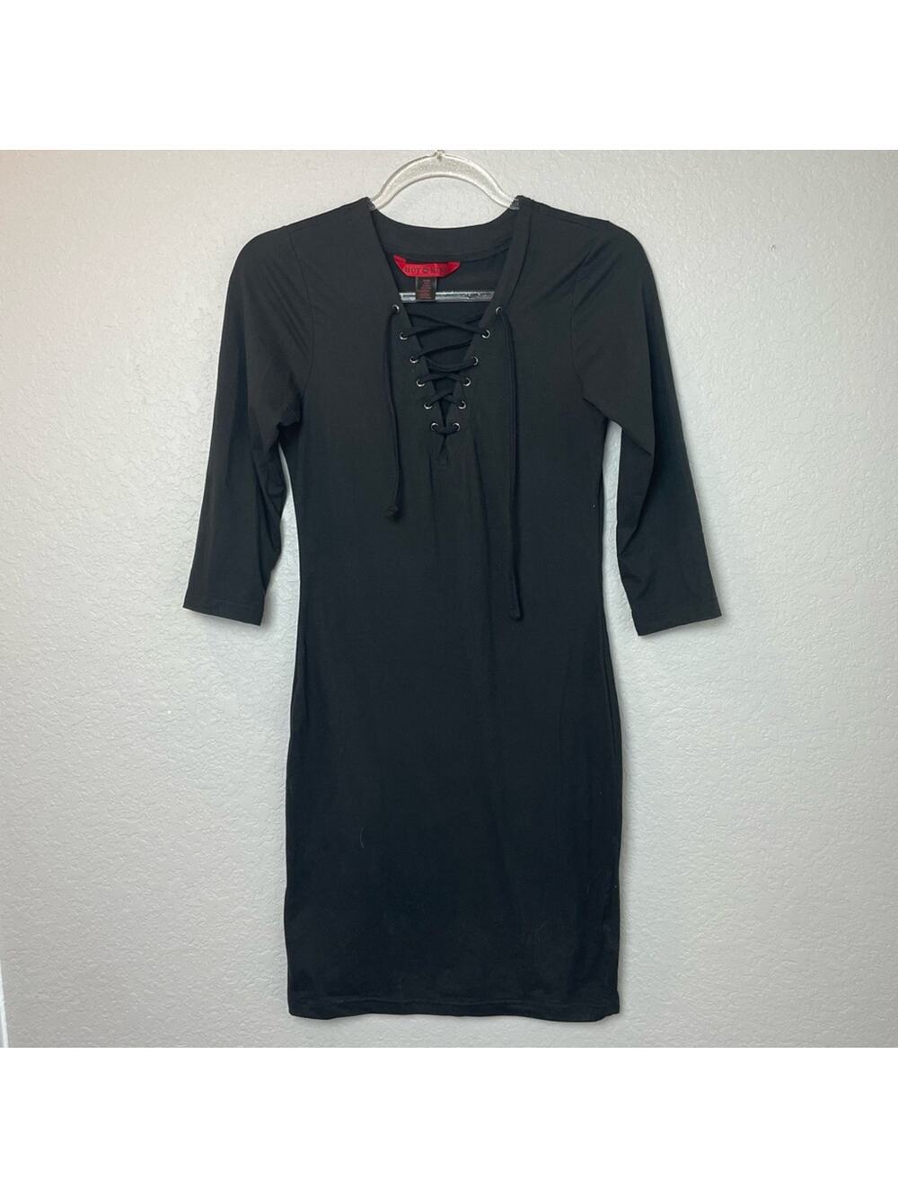HOT KISS Fitted Mini Black Lace Up Dress Size M